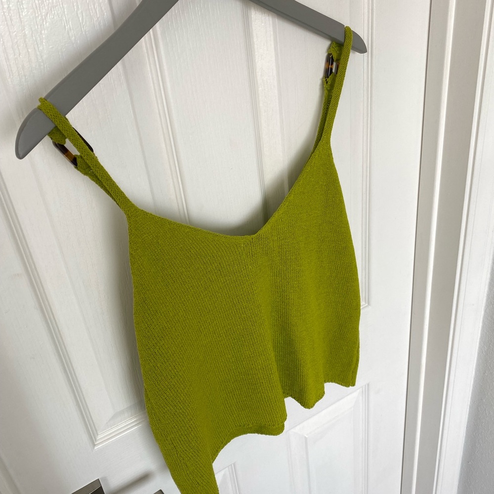 JOA Lime Green and Tortoiseshell Ring Detail Knit Tank Top